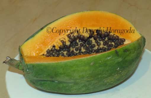 Organically grown Sri Lankan papaya fruit.